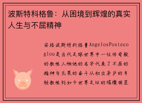 波斯特科格鲁：从困境到辉煌的真实人生与不屈精神